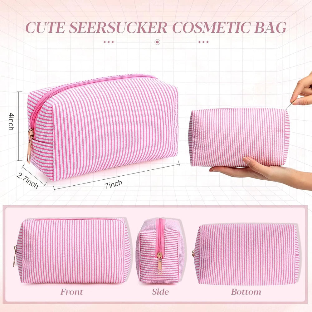 Seersucker Striped Cosmetic Pouch