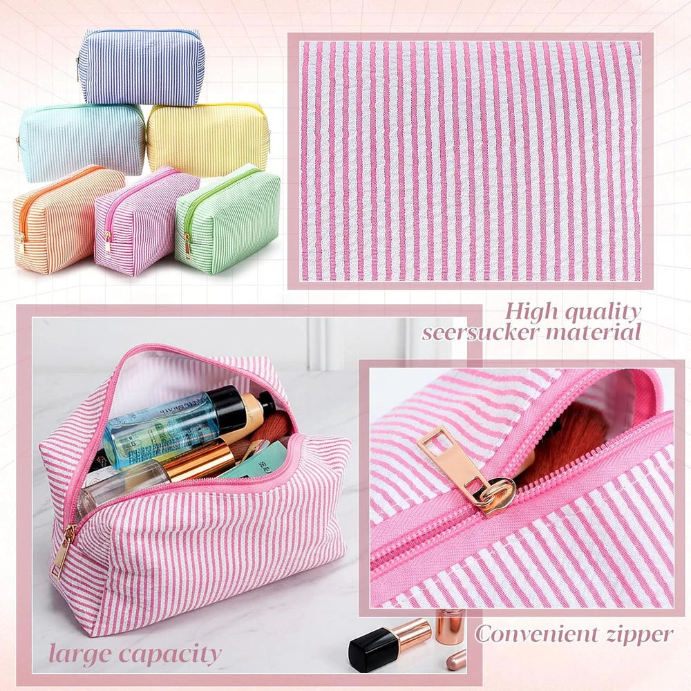 Seersucker Striped Cosmetic Pouch