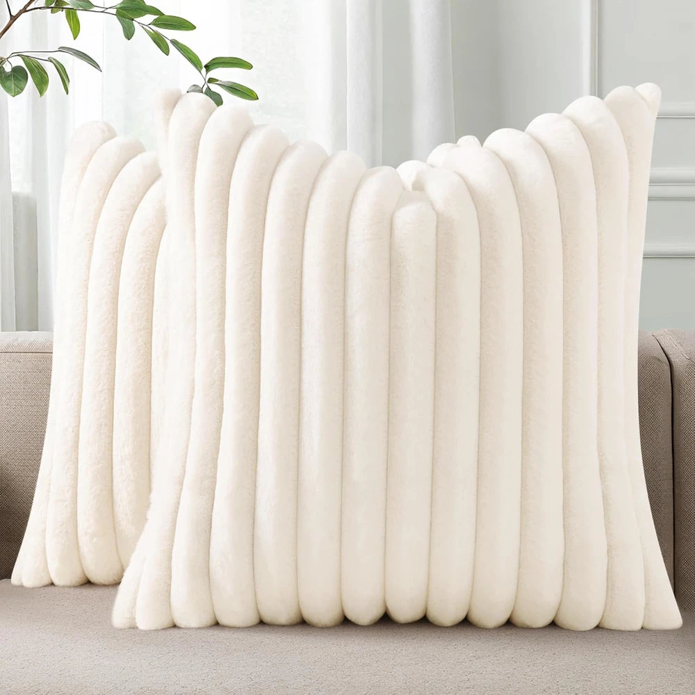 Pallene Striped Faux Fur Throw Pillow Covers