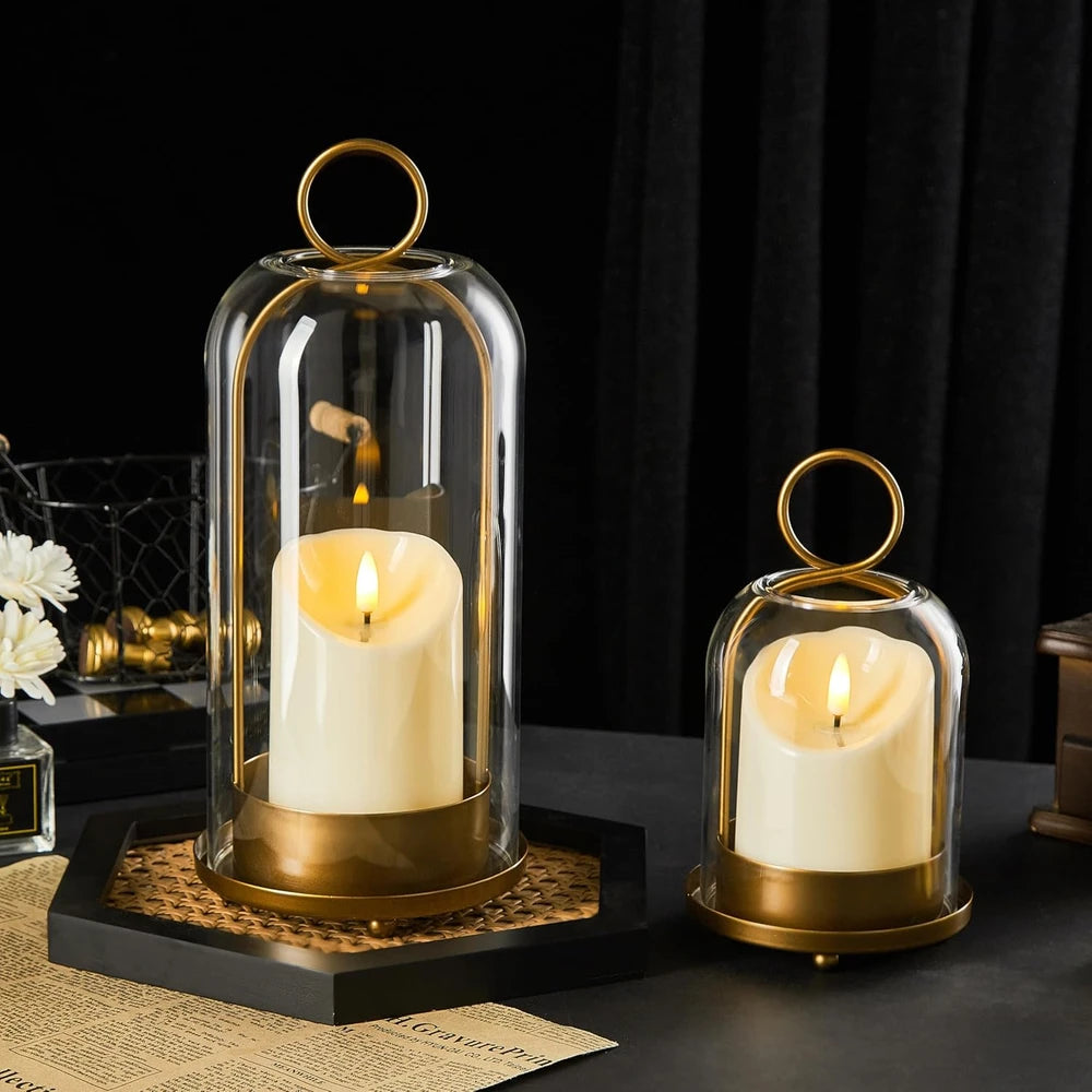 Modern Brass Hurricane Candle Holder Set