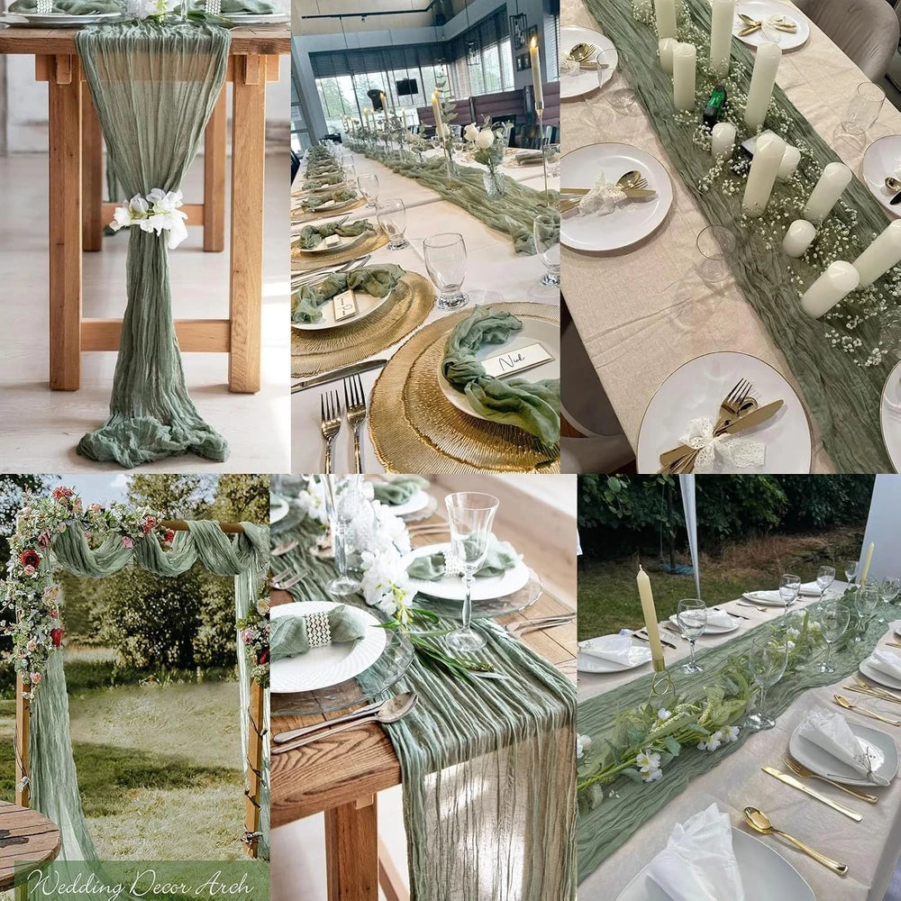 Sage Green Gauze Table Runner