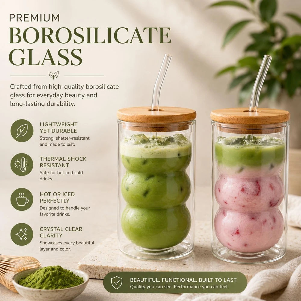 Double Wall Ribbed Glass Tumbler Set