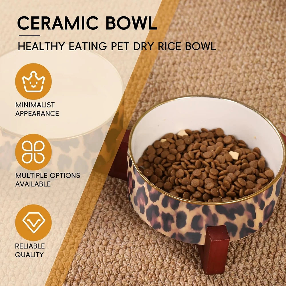 Leopard Print Elevated Pet Bowl Set